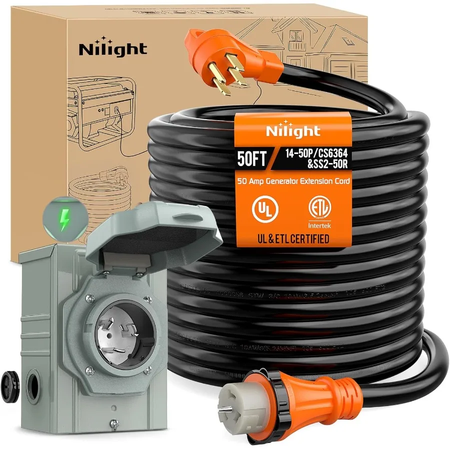 Outdoor Power Inlet Box - 50A 50피트 헤비 듀티 발전기 연장