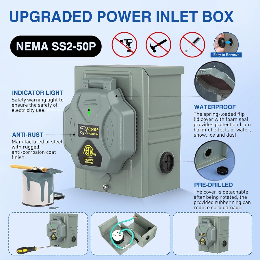 50A 50피트 헤비 듀티 발전기 연장 코드 (RV 야 - Outdoor Power Inlet Box 리뷰 및 가격